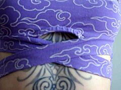 Skinny tattooed Naruto fan girl rides hard in POV with toys and cumshot