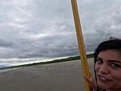 Nicoly seduces firefighter on beach, then rides in woods