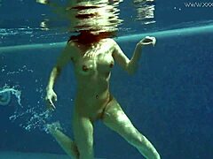 i watch lina mercury in red lingerie underwater, big tits nude
