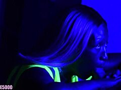 Milf gives blowjob in black light at ship yard