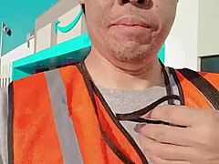 this amsr sfw is walking about during work in public