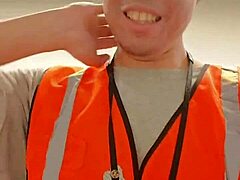 this amsr sfw is walking about during work in public