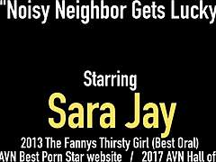 Lustful lesbians Sara Jay ride and lick in stockings with huge tits and tattoos. They get wild in doggystyle and cowgirl positions.