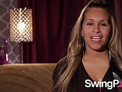 big pool party with real couples getting oral