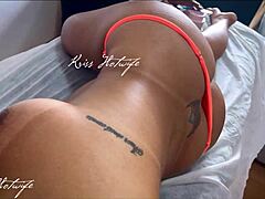 married slut gives massage with tits out, bikini barely covers pussy lol