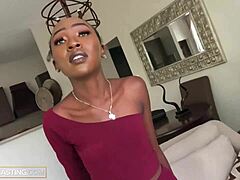 Skinny black model gets tricked into blowjob and fucking at this fake casting interview.