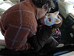 Perverted Married Wife Gives Two Blowjobs In Car While Husband Arrives