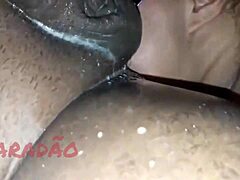 the cuckold watches as the big natural tits latina prostitute in lingerie gets her ass worshiped and licked by the old bbw client