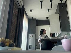 Emotional Rush As Sexy Fit Brunette Handles Housework Without Panties Exposing Shaved Pussy And Big Ass