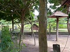 Tour guide and traveler find park spot for ass cum and orgasm