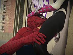 spiderman and gwen on the roof