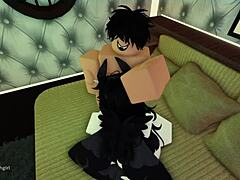 Cute moth girl gets roughly throat fucked in Roblox!