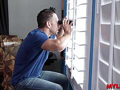 peeping on the smoking hot milf neighbor with big tits and ass. she catches me and things get rough in lingerie.