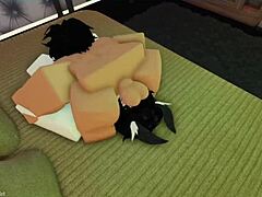 Cute moth girl gets roughly throat fucked in Roblox!