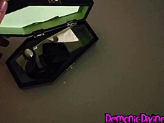 Goth succubus babe bends over to possess monster cock