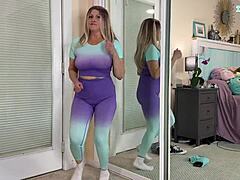 Sexy milf tries on gym workout clothes in sfw haul by tabithaxxx