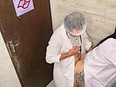 Oh shoot, i think the doctor and nurse couldn't hold back and ended up with intense action in the hospital bathroom during shift