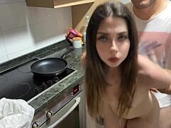 stepdad surprises petite teen with quick hardcore creampie in the kitchen