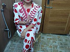 Hindi Teen Stepson Sneaks on Stepmom Changing Clothes for Dirty Talk Doggy Ride