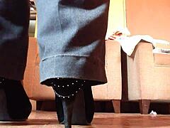 oh wow, shemale strutting in black high heels!