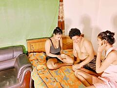 In this Uttaran20 scene, a brunette milf engages in cum swapping threesome