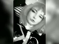 oh man, i can't believe this shemale is shoving a huge dildo right in her ass