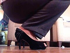 oh wow, shemale strutting in black high heels!