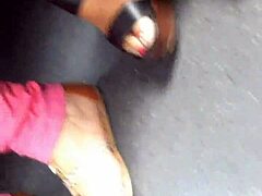 mature feet in candid wedges caught on hidden cam