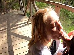 black lynn films vicky sixxx sucking my huge cock in public, moaning loud with blue eyes girlfriend.