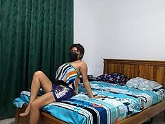 The big-ass white girl in lingerie roleplays as a latina, masturbating her huge pussy alone while fantasizing about cuckold scenarios