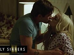 The hot blondie feels sad after her boyfriend leaves. She decides to fuck her stepbro with blowjob and cowgirl riding to get over it.