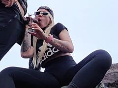 Teen on vacation sucks cock at the beach.