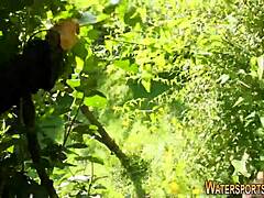 Golden Shower Lesbian In Stockings Toyed With Outdoor Fingering Fetish