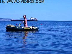 on boat in volga-river water with bikini amateurs