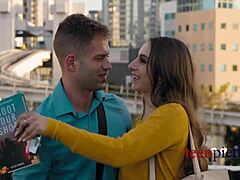 British teen with natural tits has office sex he's been dreaming of.