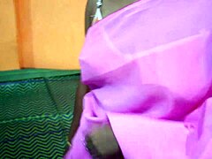 Why does this Indian desi big ass housewife moan while blowing boyfriend in pink saree?