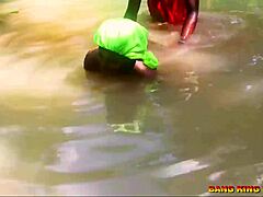 Fucking African whore hardcore by the stream with big dick