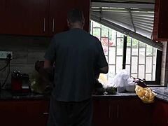 Fucking Passionate Interracial Couple Outdoors Before Moving to Wet Kitchen Sex