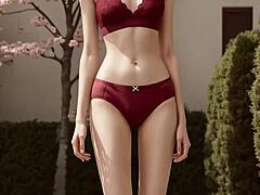 情趣内衣模特樱花树下撩人摆姿