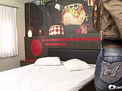 Tied lesbian is paddled and fucked