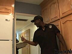 Check out this rough anal sex with the ebony postwoman and her big black cock!