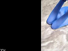 Sexy pantyhose and blue high heels!