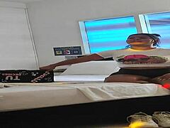 A mature latina amateur shares a homemade moment with her young step-nephew.