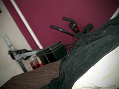 Curved cock deep in tight black toy massive cumshot