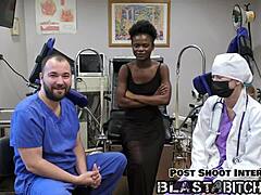 latex-clad patient rina arem got her hairless pussy licked and face-fucked close-up. then missionary fucked with jizz blast in behind-the-scenes action.