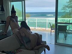 Arrived from the beach full of desire. Came hard on the bandido's dick in missionary anal with tattooed Latina.