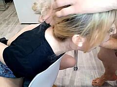 Rough Amateur Handjob Ties Hands For Face Fucking Cumshot