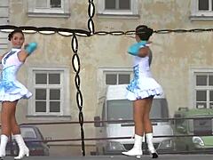 two nice majorettes performing