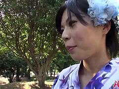 Do you see hot japanese model saki aoyama in kimono sucking cock outdoor public with tits beautiful brunette blowjob uncensored?