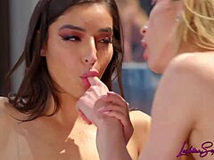 i clothes ripped teen 18+ lesbian brunette blonde kissing small 18+ tits muff diving underwear tits